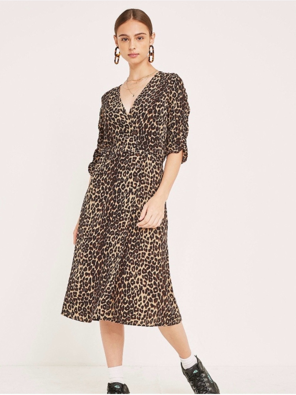 Faithfull the Brand Anne Marie Leopard Print Midi Wrap Dress